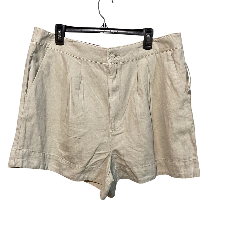 Joie Women's Chino Shorts Tan High Rise Linen Blend Pleated Travel Casual Preppy